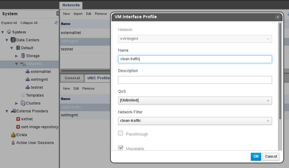 UI to configure vNIC profile