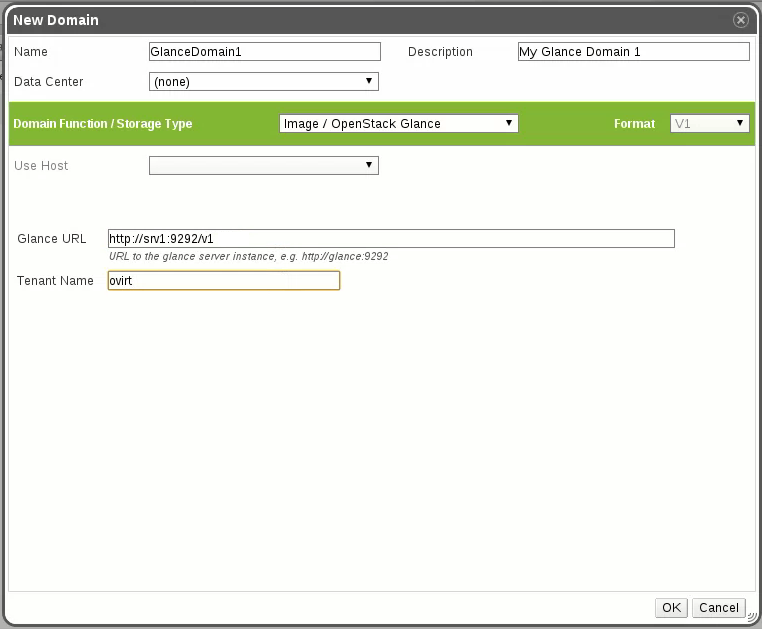 New Glace Domain Dialog