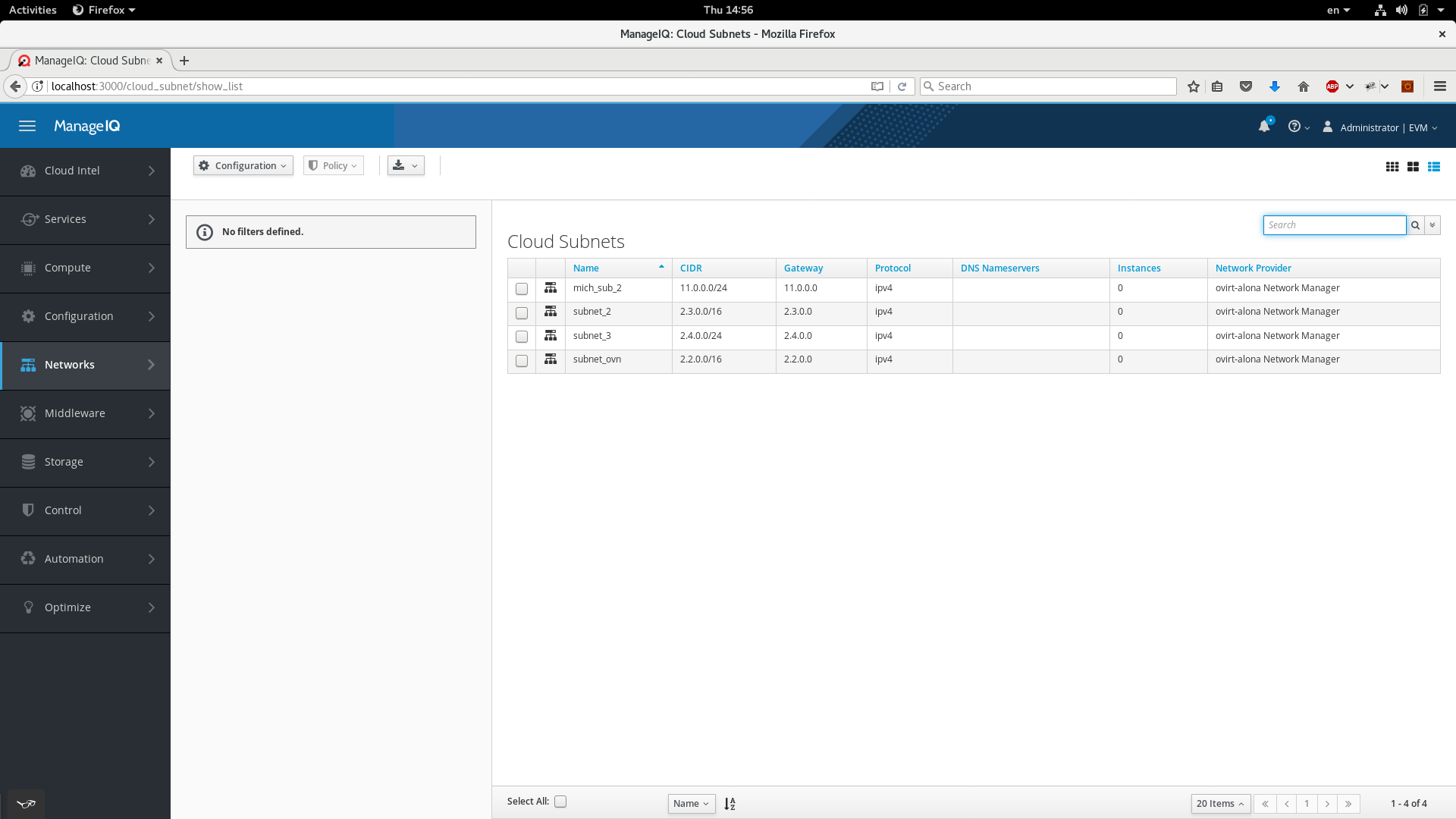 Subnets list