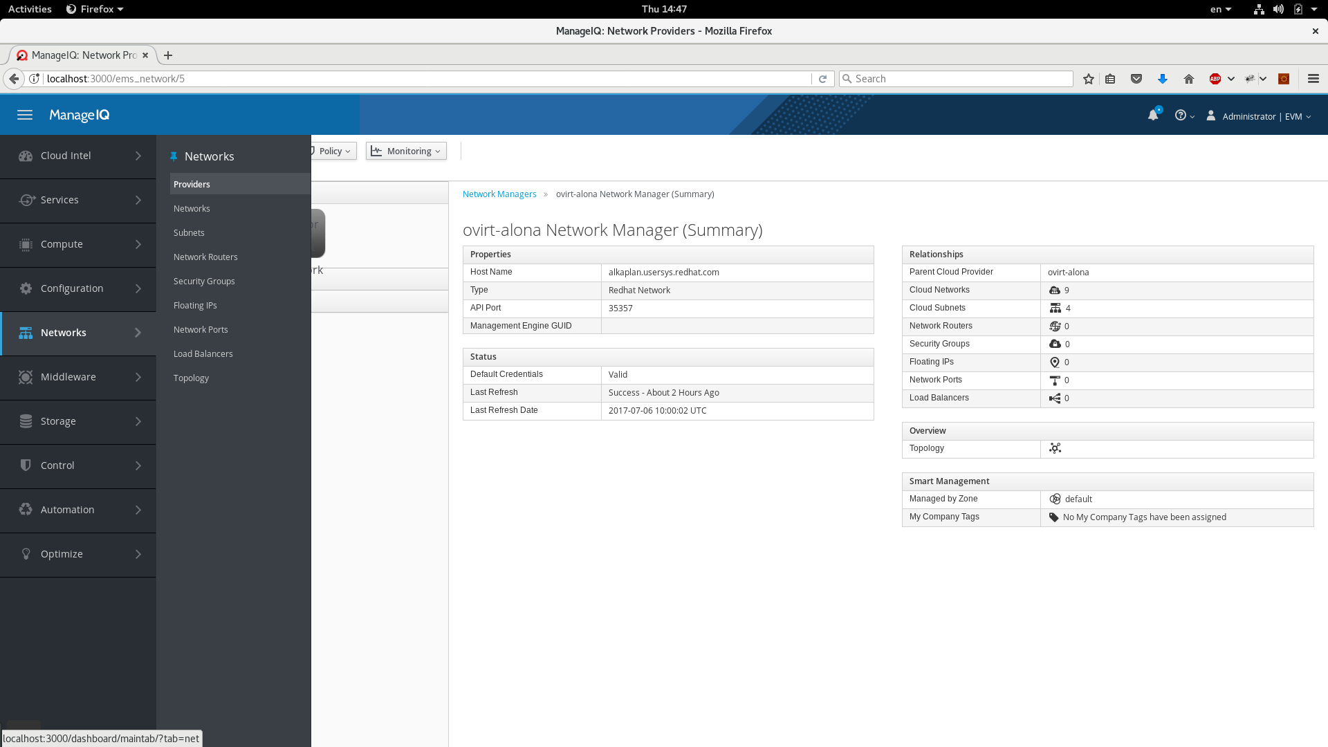 Network Manager menu